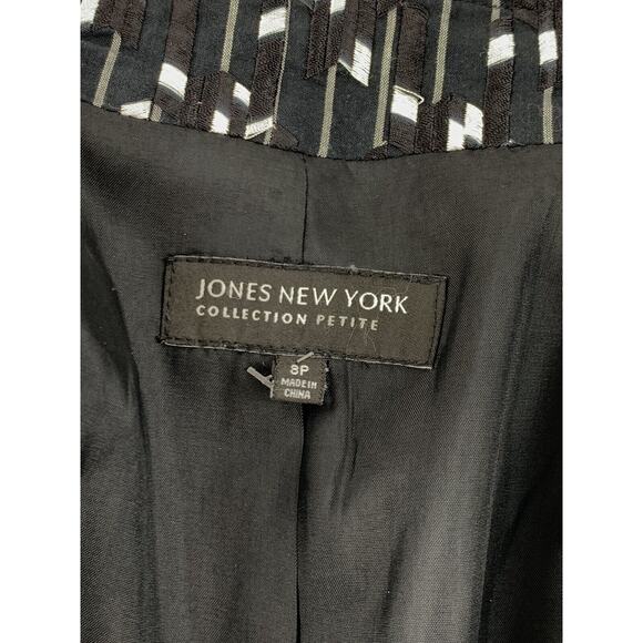 Womens Jones New York Blazer Black White Jacket Embroidered Open Front Petite 8 - Picture 10 of 10